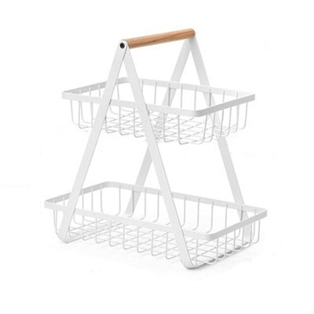 Modern Fruit Bowl with 2 Baskets and Wooden Handle