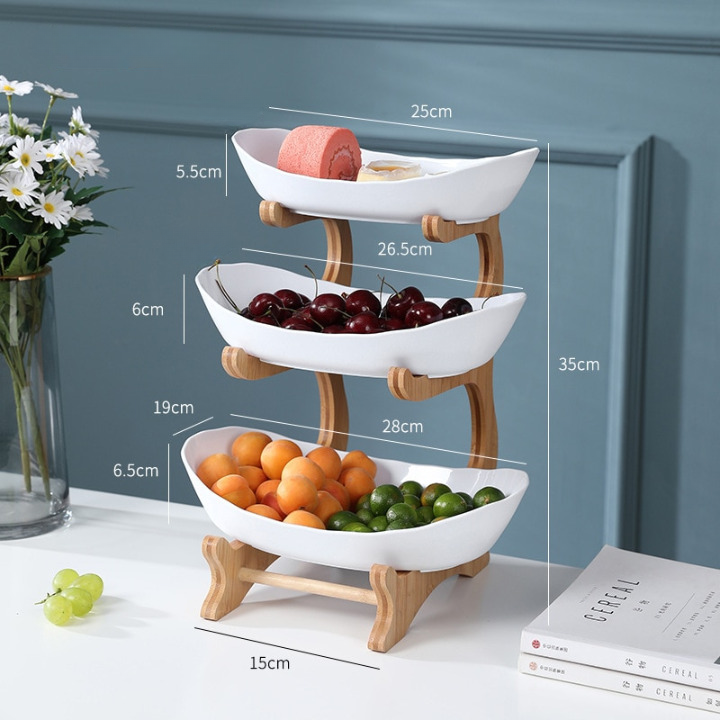 Fruit Bowl with 2/3 Level Wooden Support