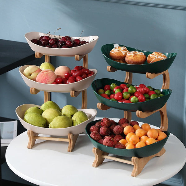 Fruit Bowl with 2/3 Level Wooden Support