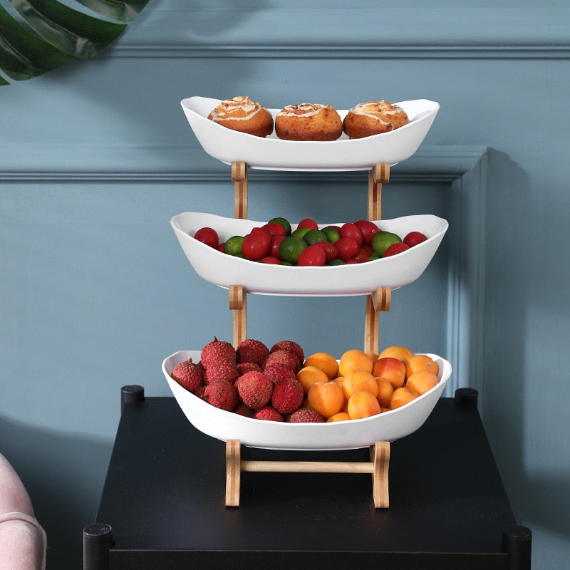 Fruit Bowl with 2/3 Level Wooden Support