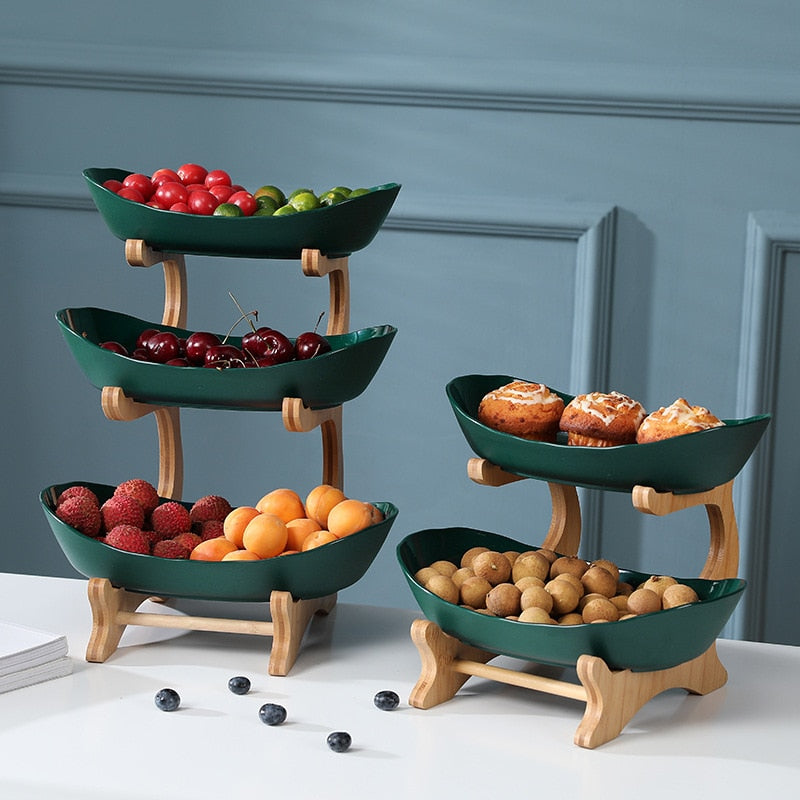 Fruit Bowl with 2/3 Level Wooden Support